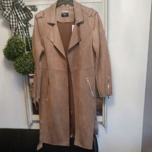 Elegant! TAHARI ⚜️ Ultra Suede Brown/Toast Wrap Trench Coat L